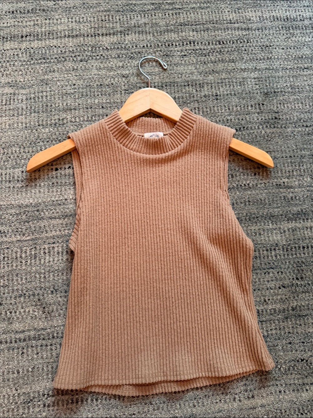 Blue Rain Sleeveless Ribbed Mock Neck Tank - Tan